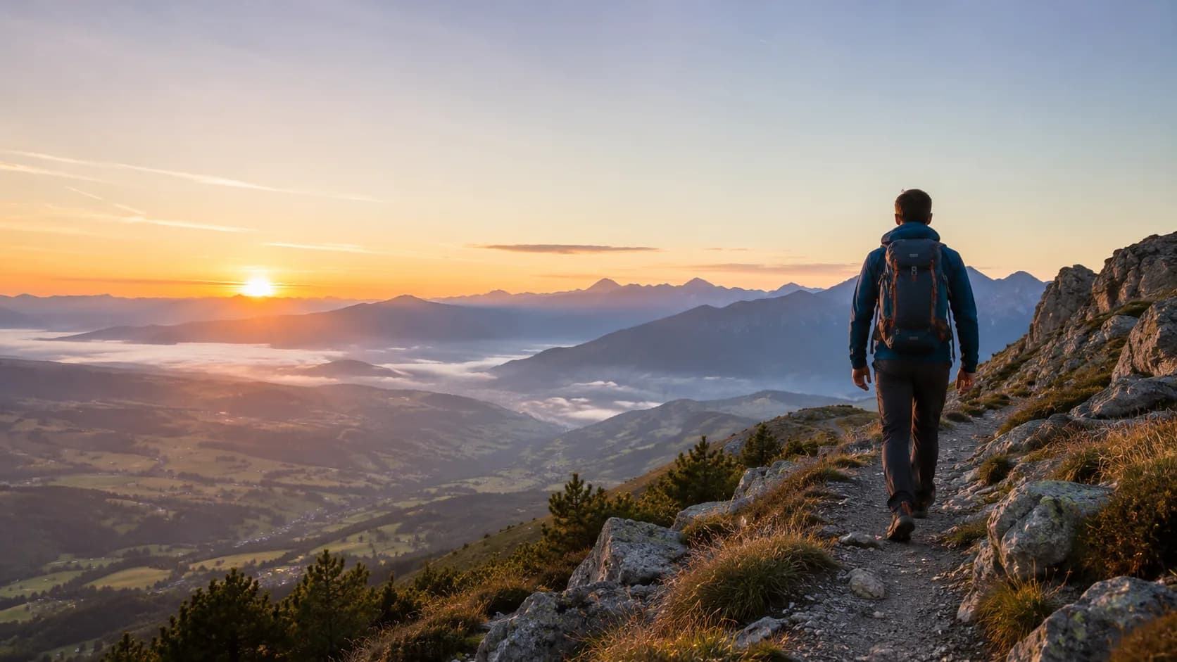 Excursionista amb bastons al cim d'una muntanya de la Cerdanya