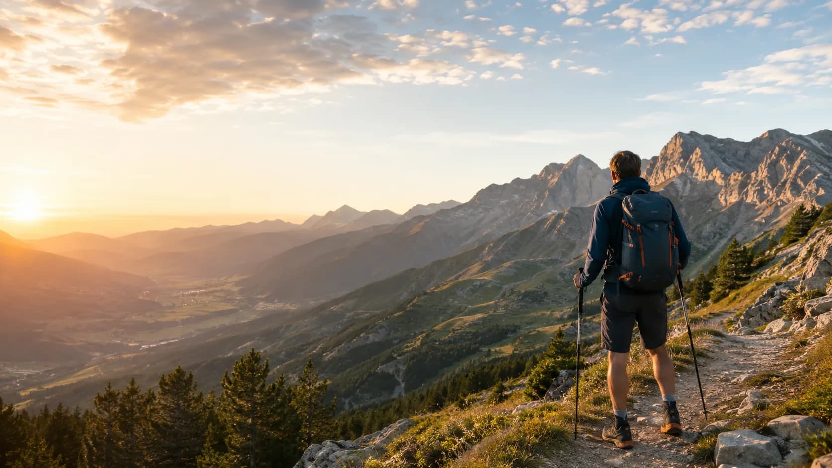 Hiker walking along a mountain trail in La Cerdanya